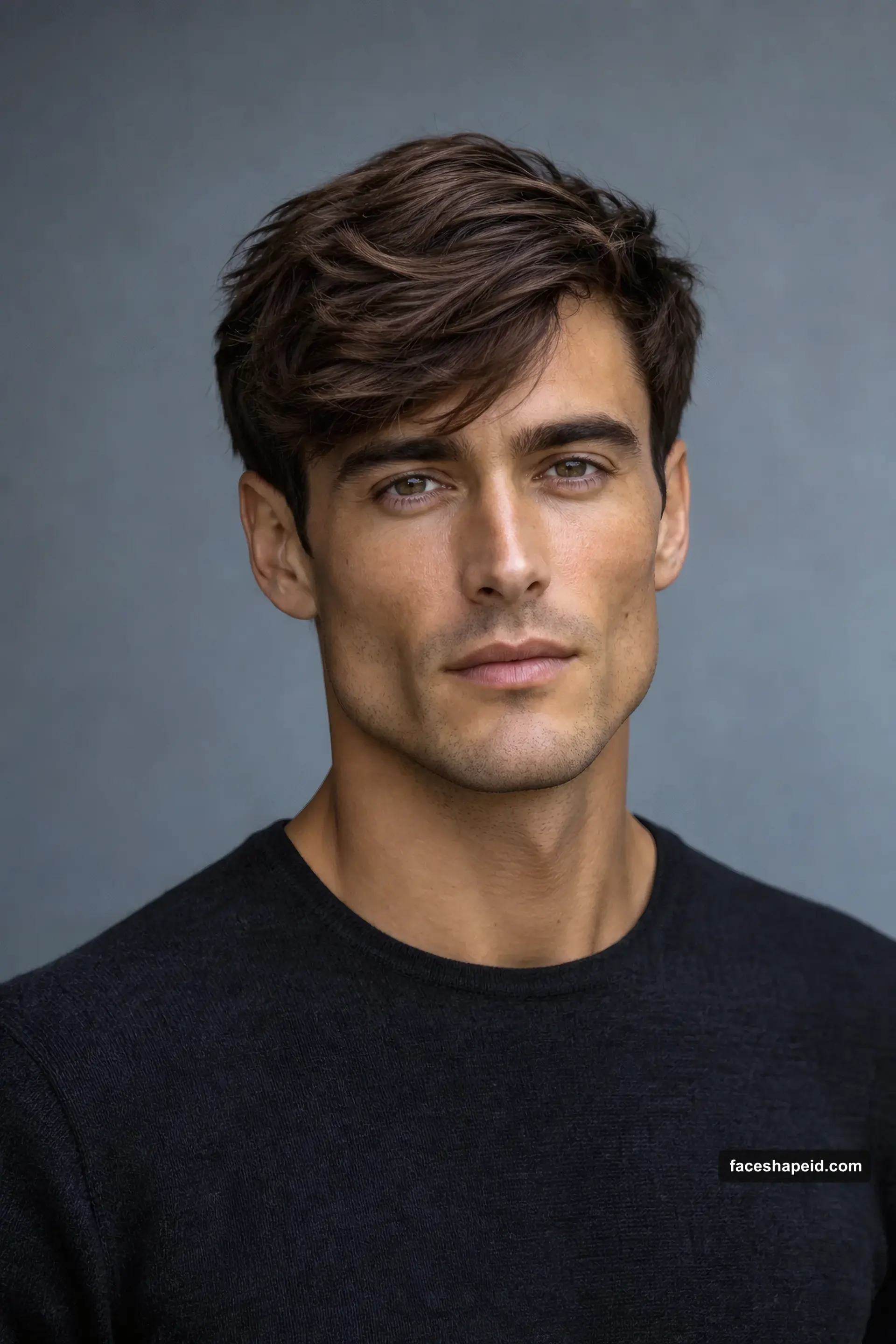 Men's hairstyle for a diamond face shape: textured side-swept fringe