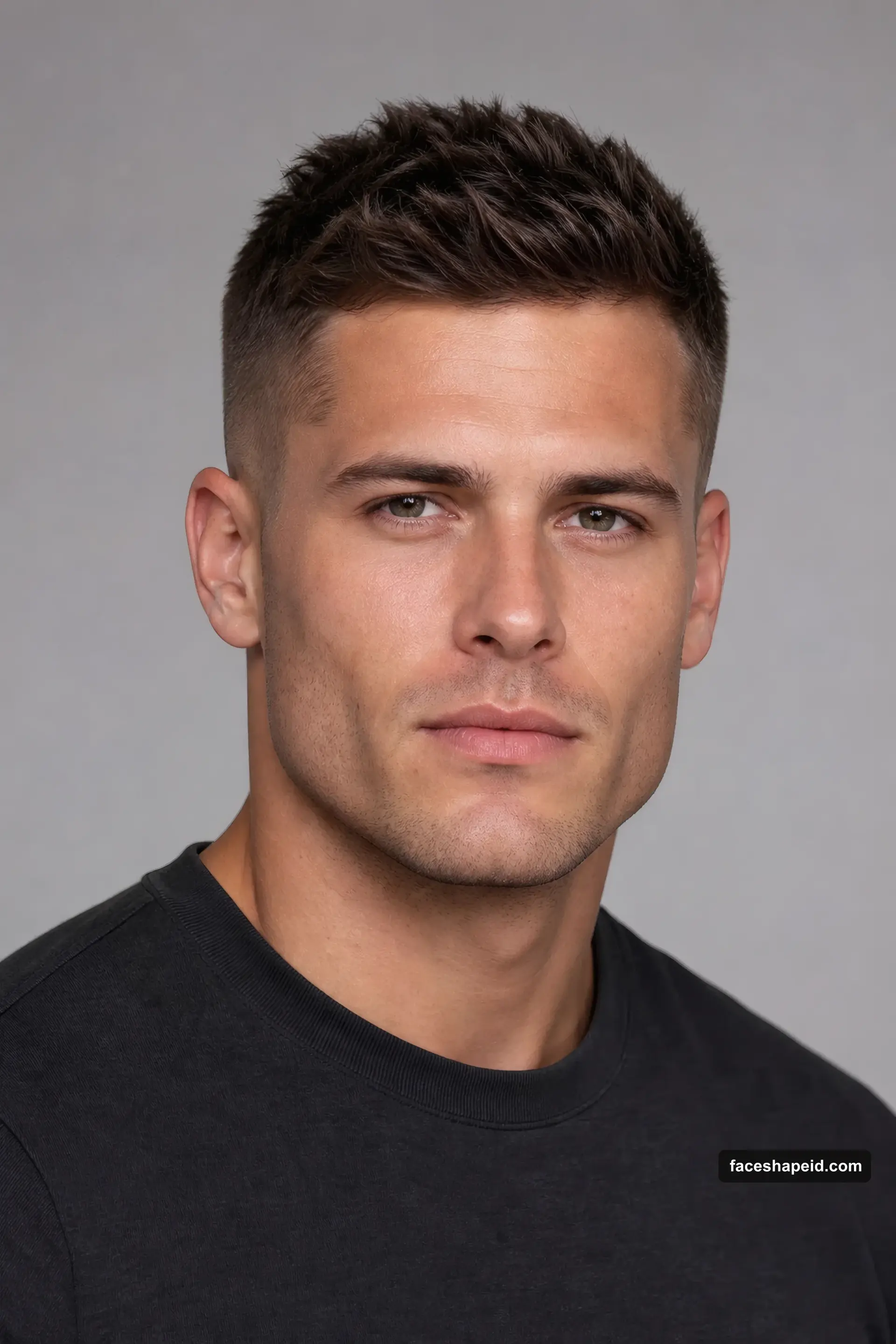 Men's hairstyle for a square face: textured crew cut with tapered sides