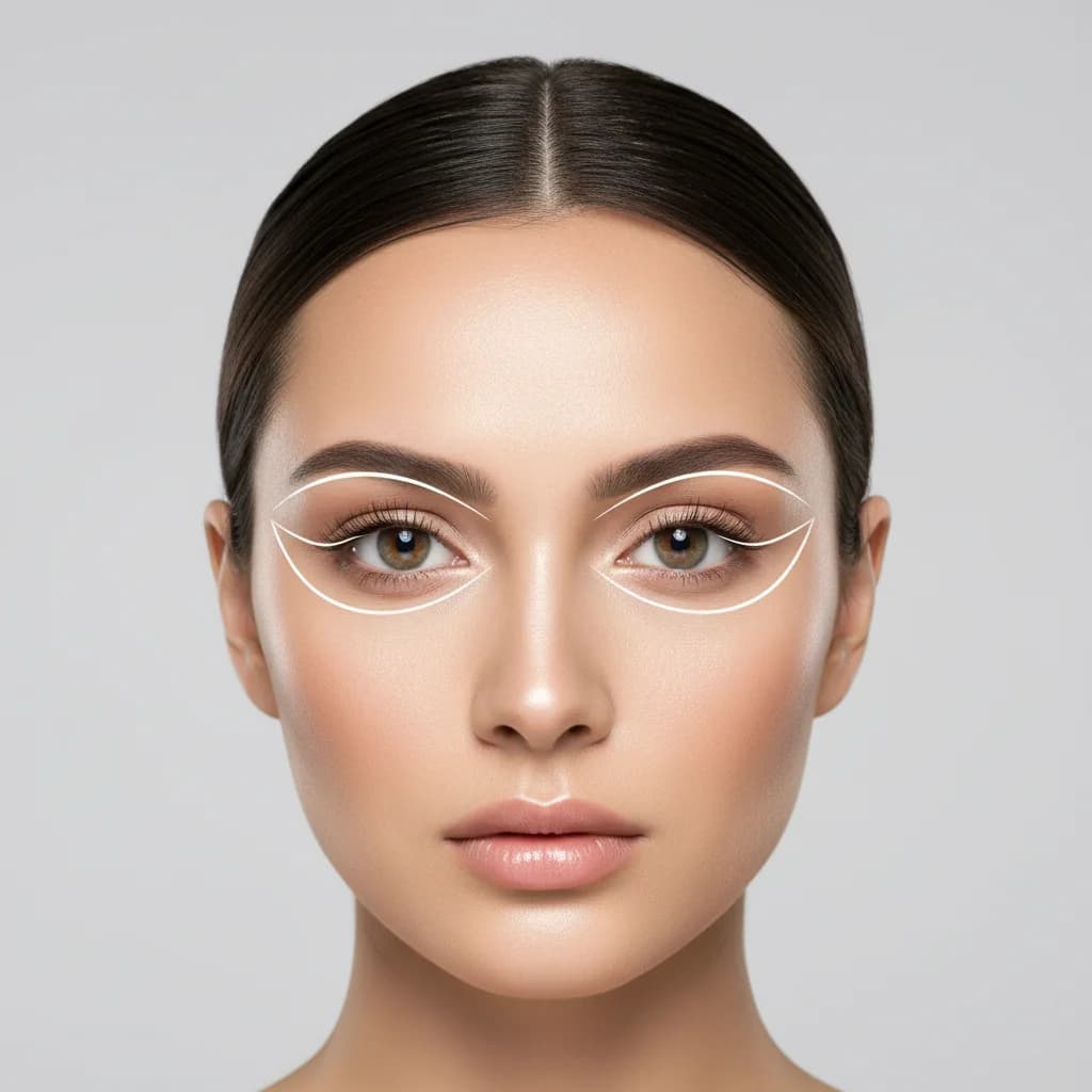 Close-up face photo with AI landmark lines tracing eye contours for shape identification