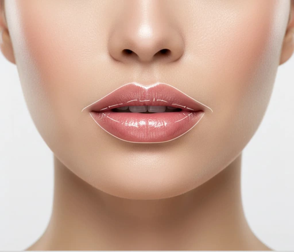 Close-up face photo with AI contour lines tracing lip shape for identification