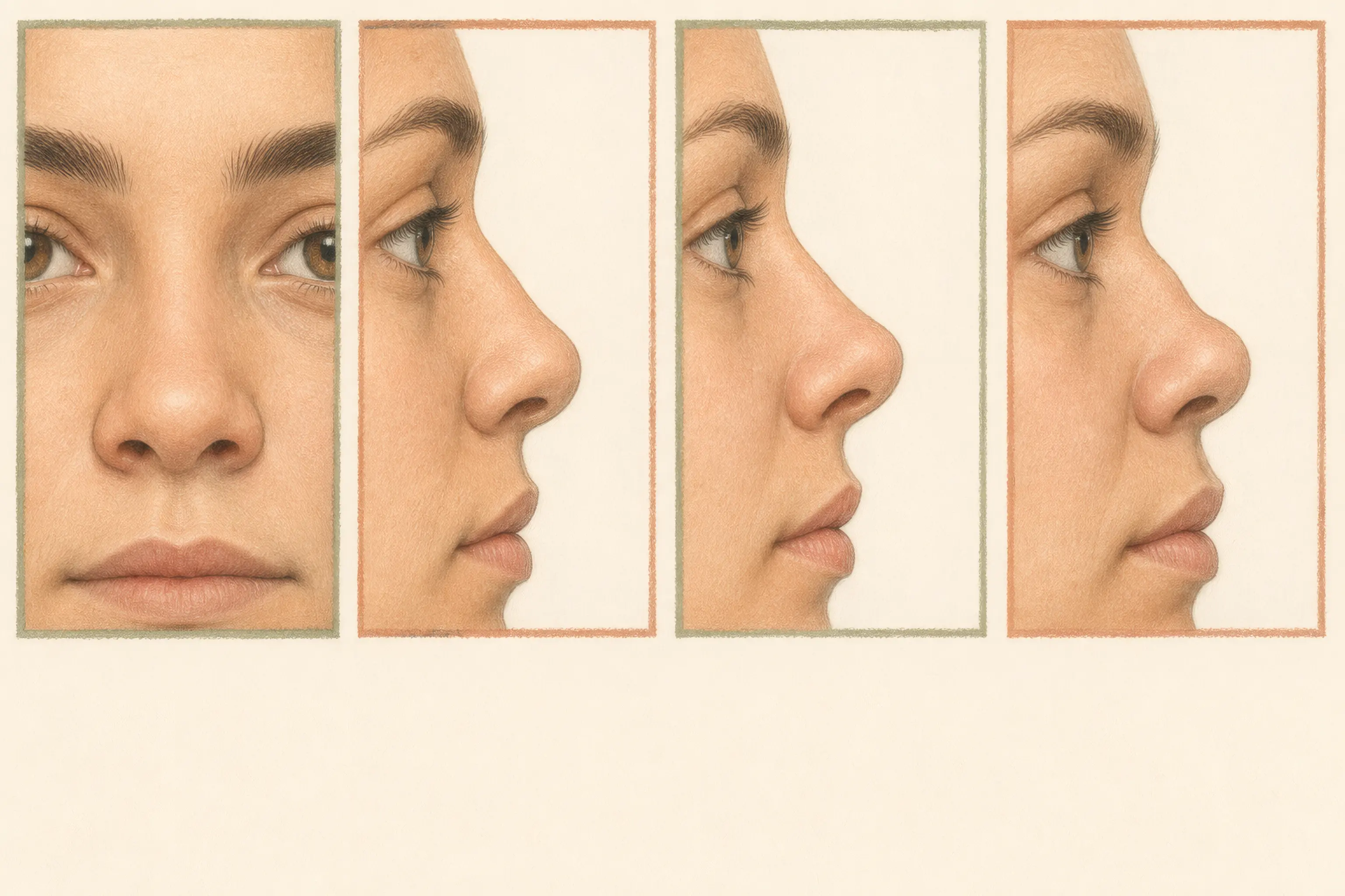 Front and profile illustrations comparing button, upturned, and snub nose traits